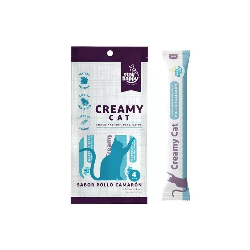 MASCOKITS - Snack Crema Gato Stay Happy Sabor Pollo/camarón Pack 4 Tubos