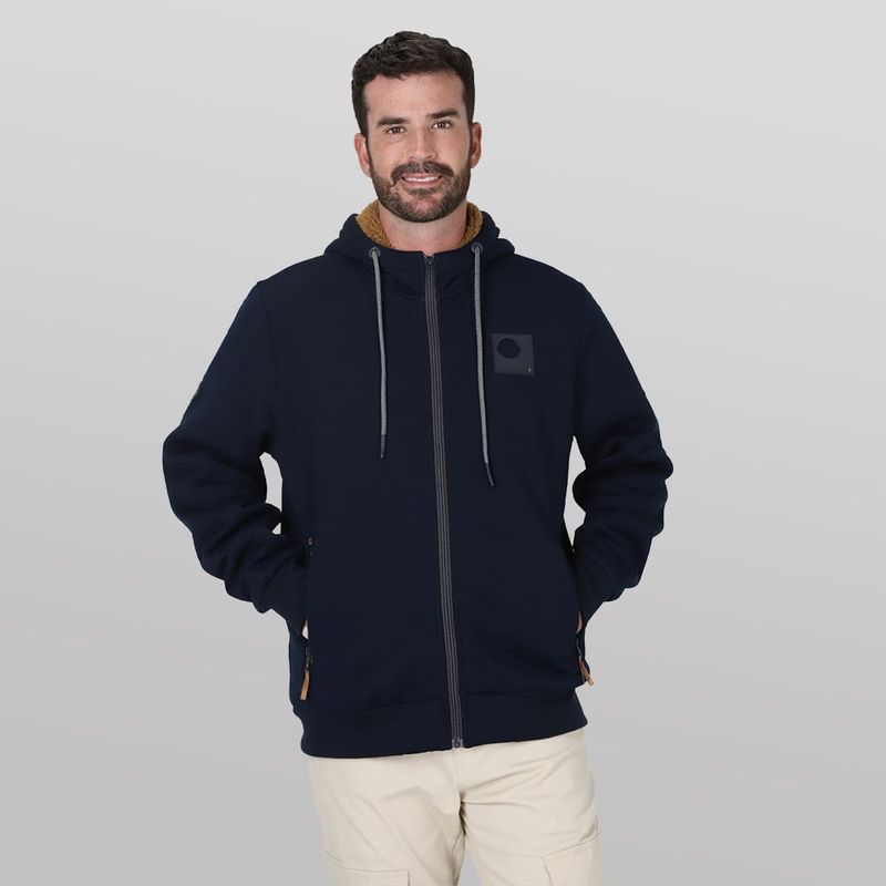 GANGSTER - Poleron Fullziper Jacquard Sherpa Astro Azul Gangster