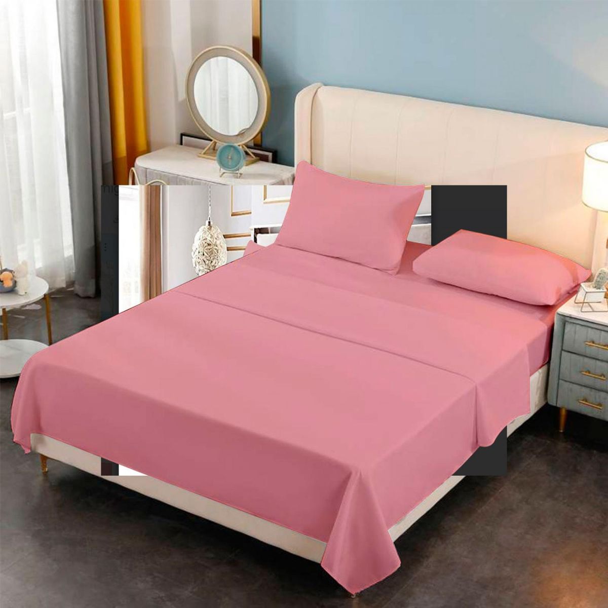 GENERICO - Sabana Premium Algodón 188 Hilos - Rosa - King