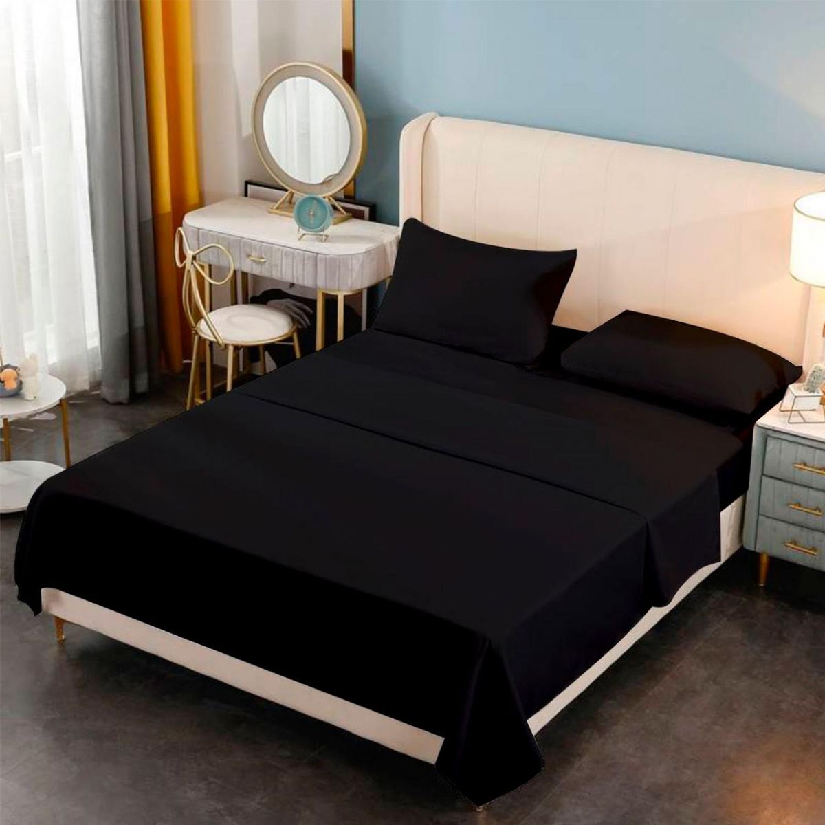 GENERICO - Sabana Premium Algodón 188 Hilos - Negro - King