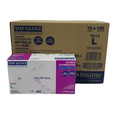 TOP GLOVE - Pack 10 Cajas Guantes Nitrilo Azul Con Polvo - Talla L