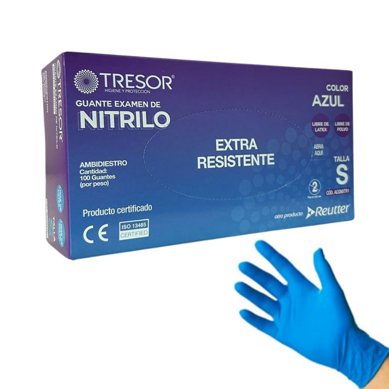 REUTTER - Guantes Nitrilo Extra Resistente Sin Polvo Tresor - Talla S