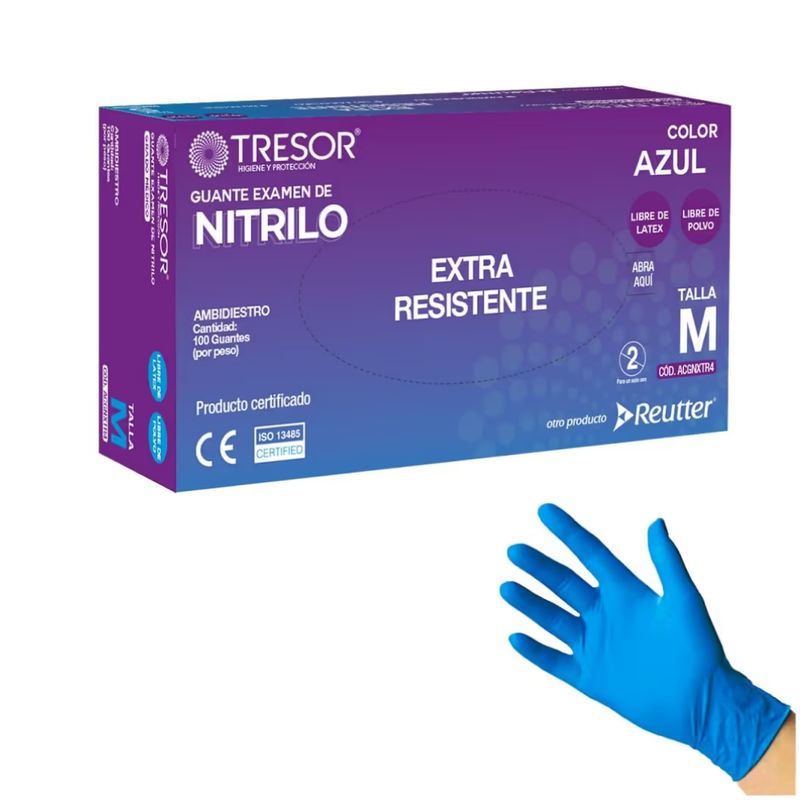 REUTTER - Guantes Nitrilo Extra Resistente Sin Polvo Tresor - Talla M
