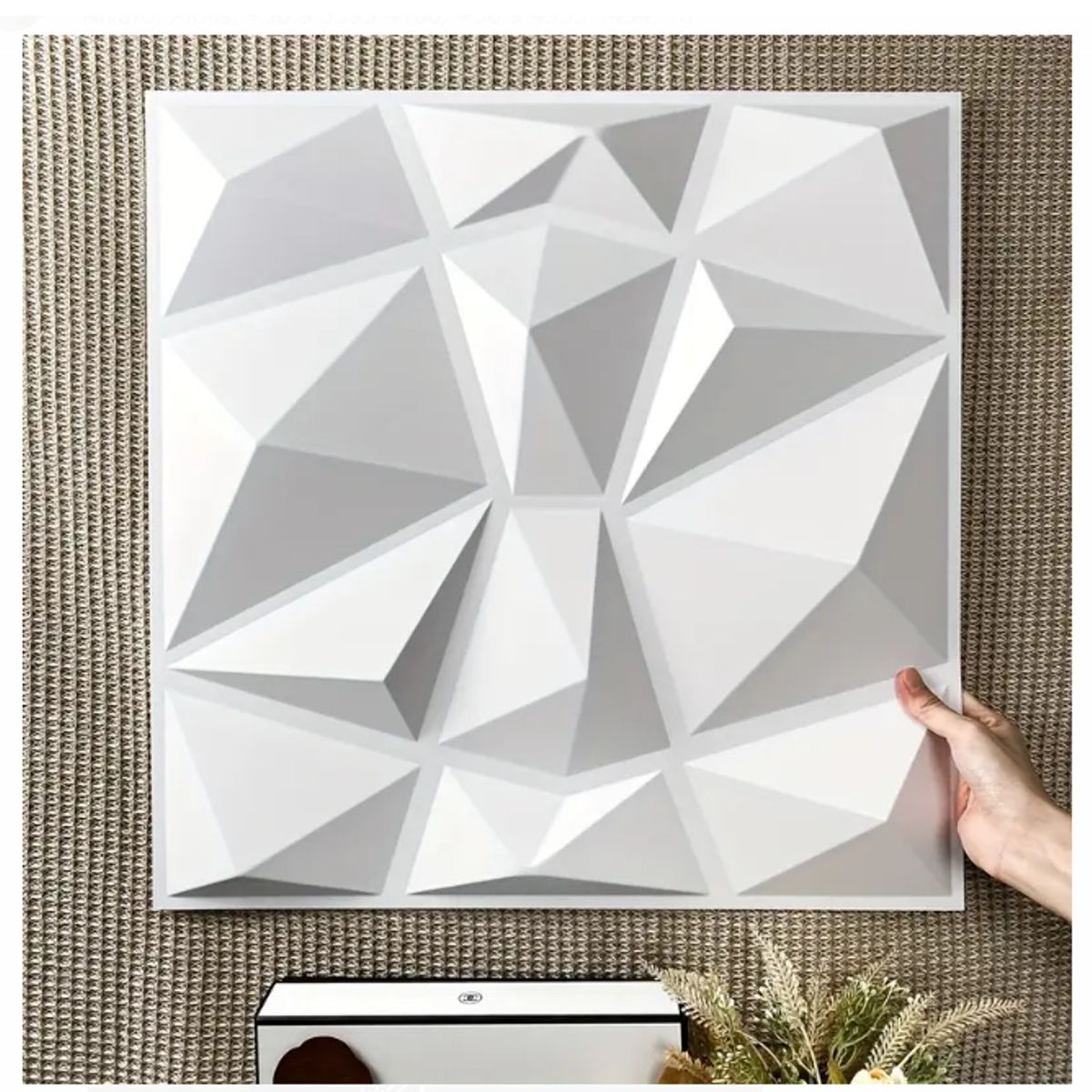 GENERICO - Pack 4 Lamina 4D Panel Decorativo PVC Diamante Blanco 50 x 50 cm