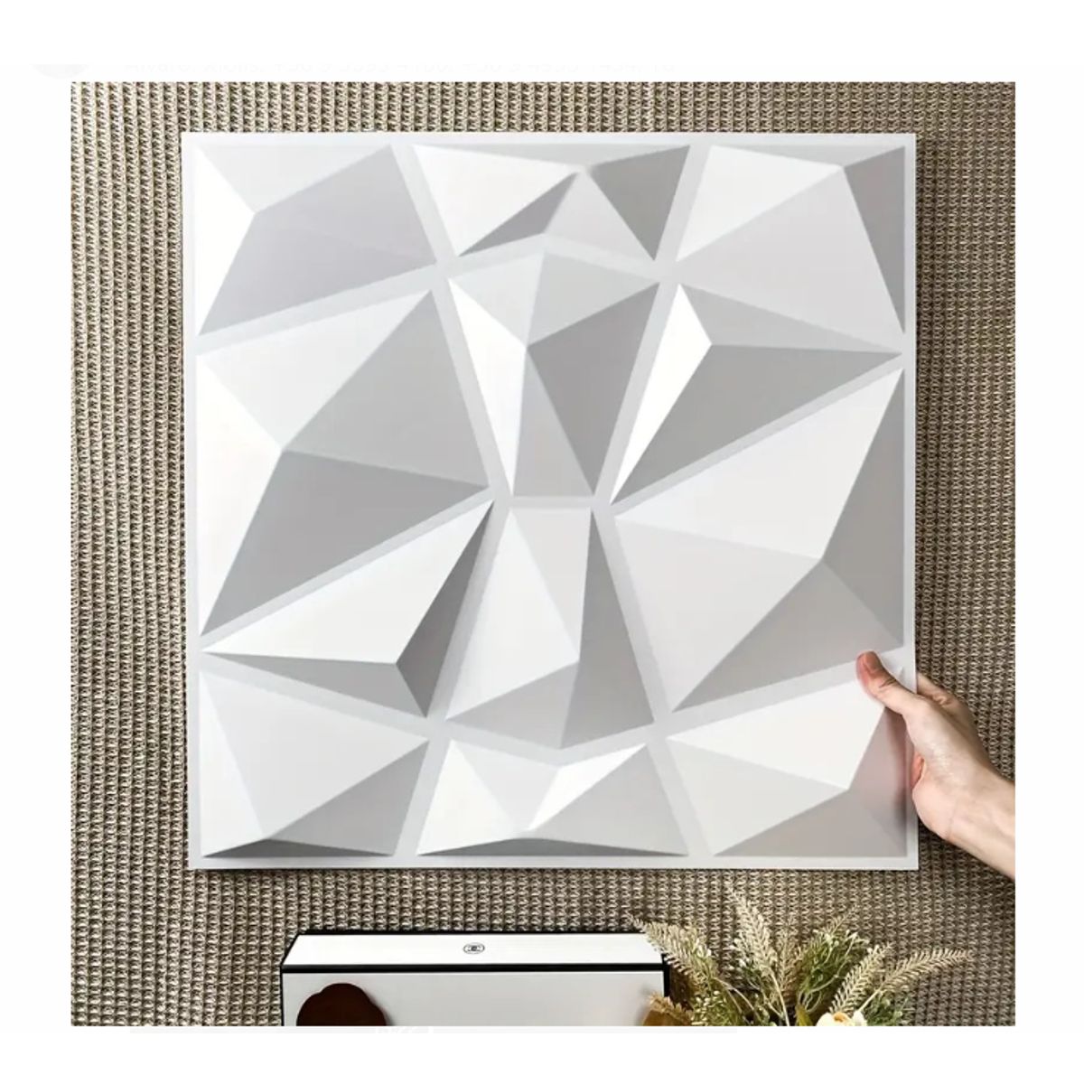 GENERICO - Pack 4 Lamina 4D Panel Decorativo PVC Diamante Blanco 50 x 50 cm