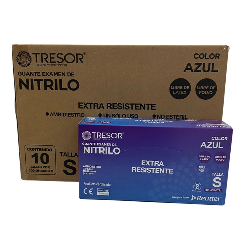 REUTTER - Pack 10 Cajas Guantes Nitrilo Extra Resistente Sin Polvo Tresor - Talla S