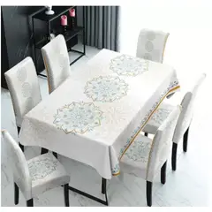 GENERICO - MANTEL IMPERNEABLE CON 6 FUNDAS SILLA DISEÑO FLOR BLANCA WYN