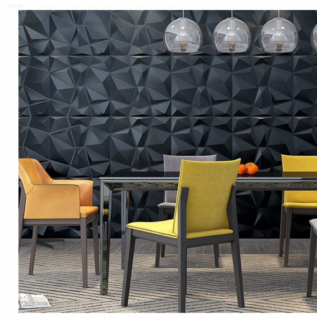 GENERICO - Pack 4 Lamina 4D Panel Decorativo PVC Diamante Negro 50 x 50 cm