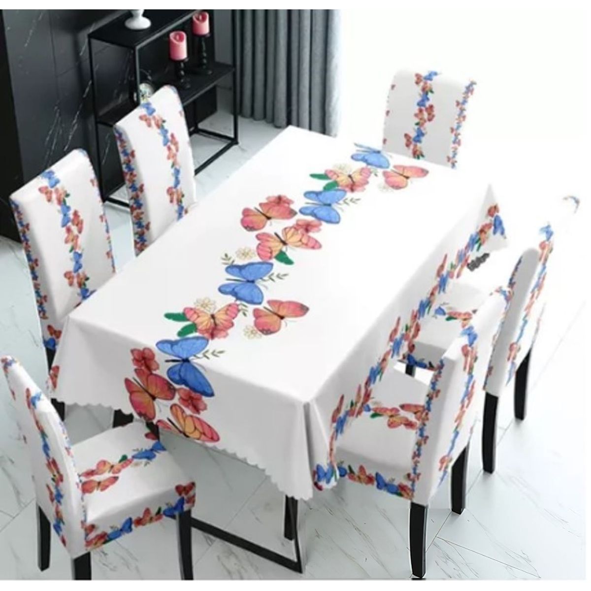 GENERICO - MANTEL IMPERNEABLE CON 6 FUNDAS SILLA DISEÑO MARIPOSAS WYN