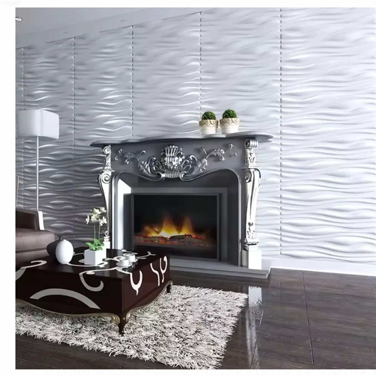 GENERICO - Pack 8 Lamina 4D Panel Decorativo PVC Onda Blanca 50 x 50 cm