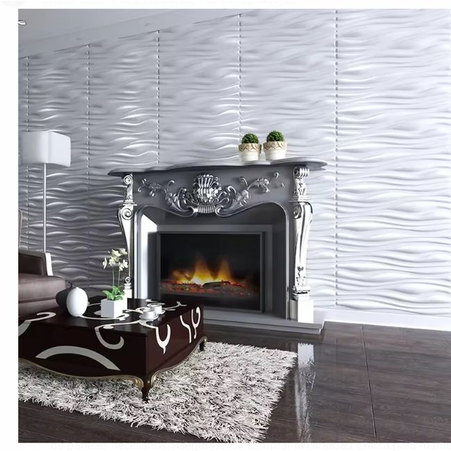 GENERICO - Pack 8 Lamina 4D Panel Decorativo PVC Onda Blanca 50 x 50 cm