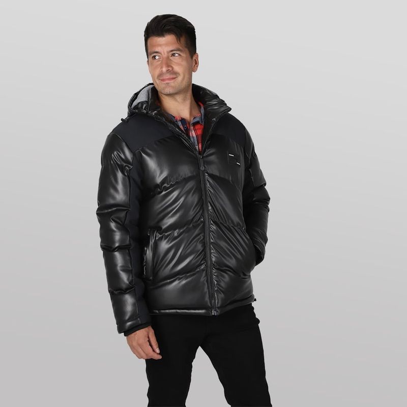 GANGSTER - Chaqueta Pu Puffa Negro Gangster