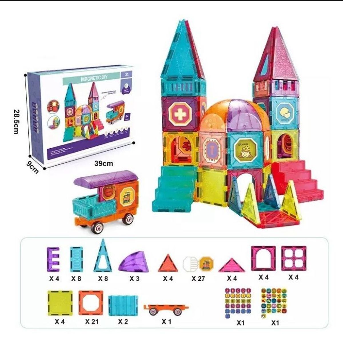 GENERICO - Set Bloques Magnéticos 94 Piezas - Castillo y Auto