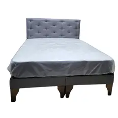 GENERICO - Cama Europea 2 Plazas Colchón Resorte Bonnell Respaldo Gris Lino