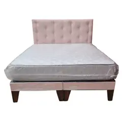 GENERICO - Cama Europea 2P Respaldo Rosa Pastel Felpa Diamante Colchón Resorte