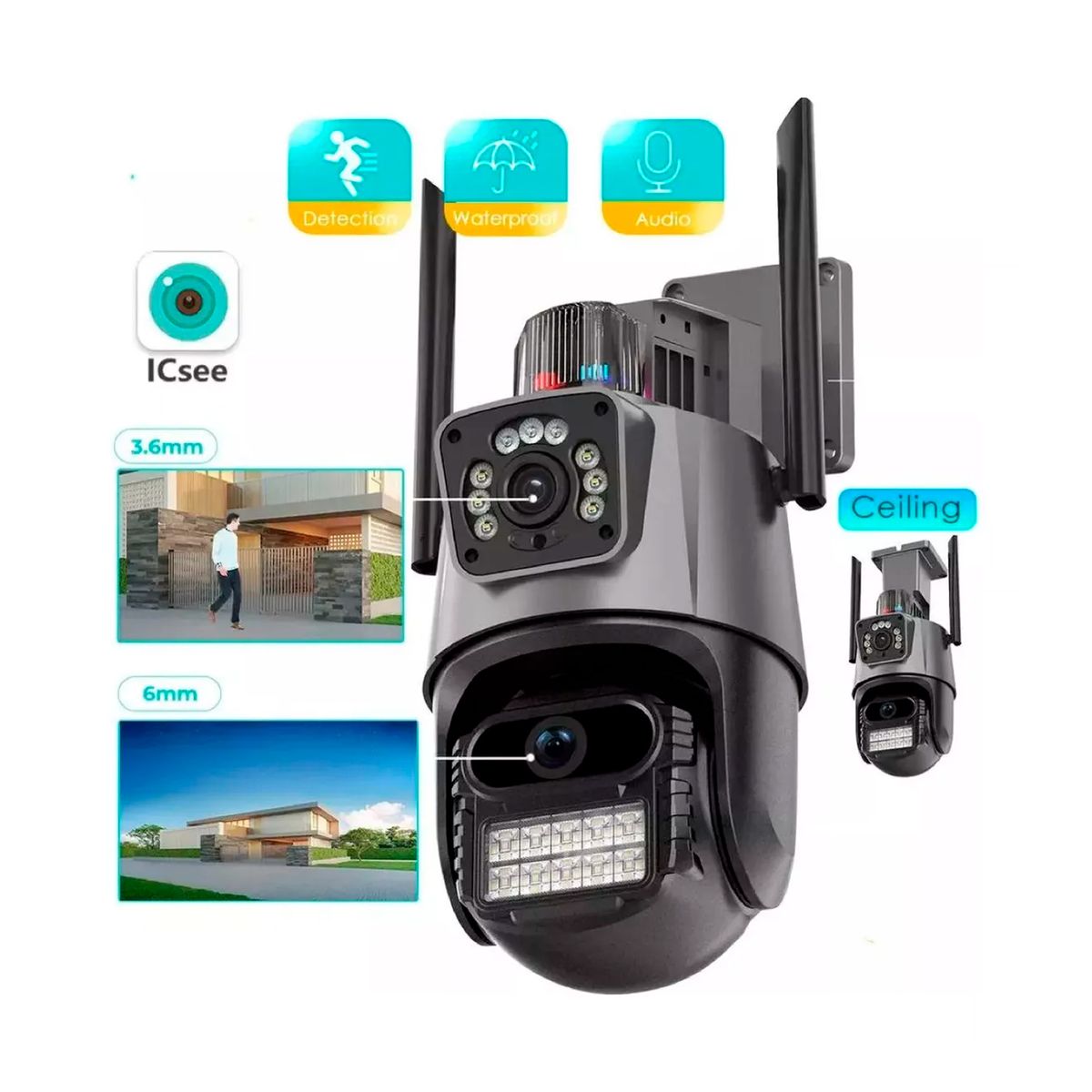 GENERICO - Cámara Vigilancia Wifi Exterior 2k 4mp Doble Lente Alarma