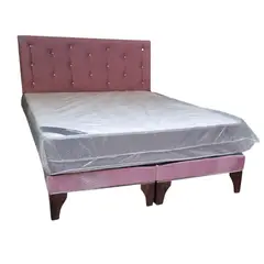 GENERICO - Cama Europea 2P Respaldo Palo Rosa Felpa Diamante Colchón Resorte