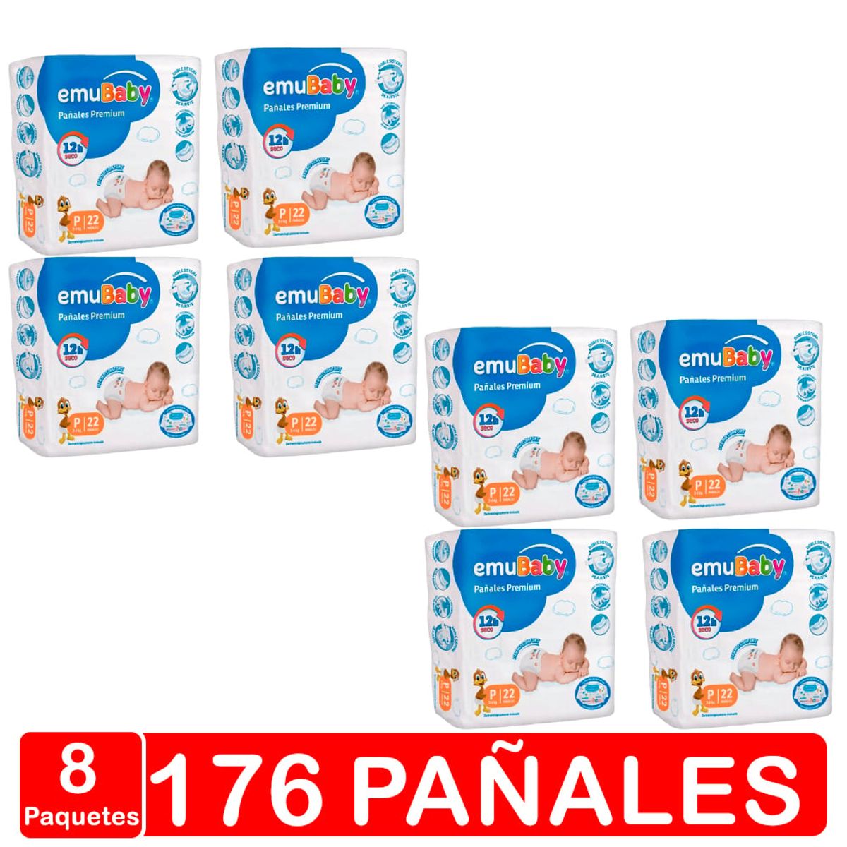 EMUBABY - Pañales Emubaby - Premium - Talla P (pequeño 176 Pañales