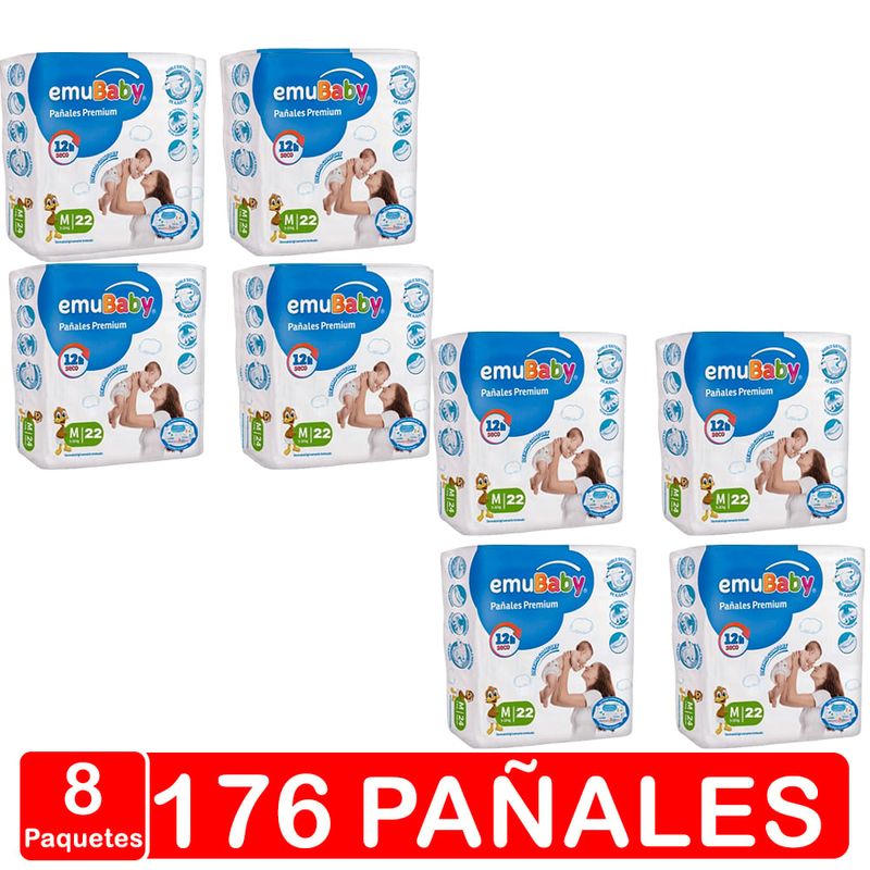 EMUBABY - Pañales Emubaby - Premium - Talla M (mediano 176 Pañales