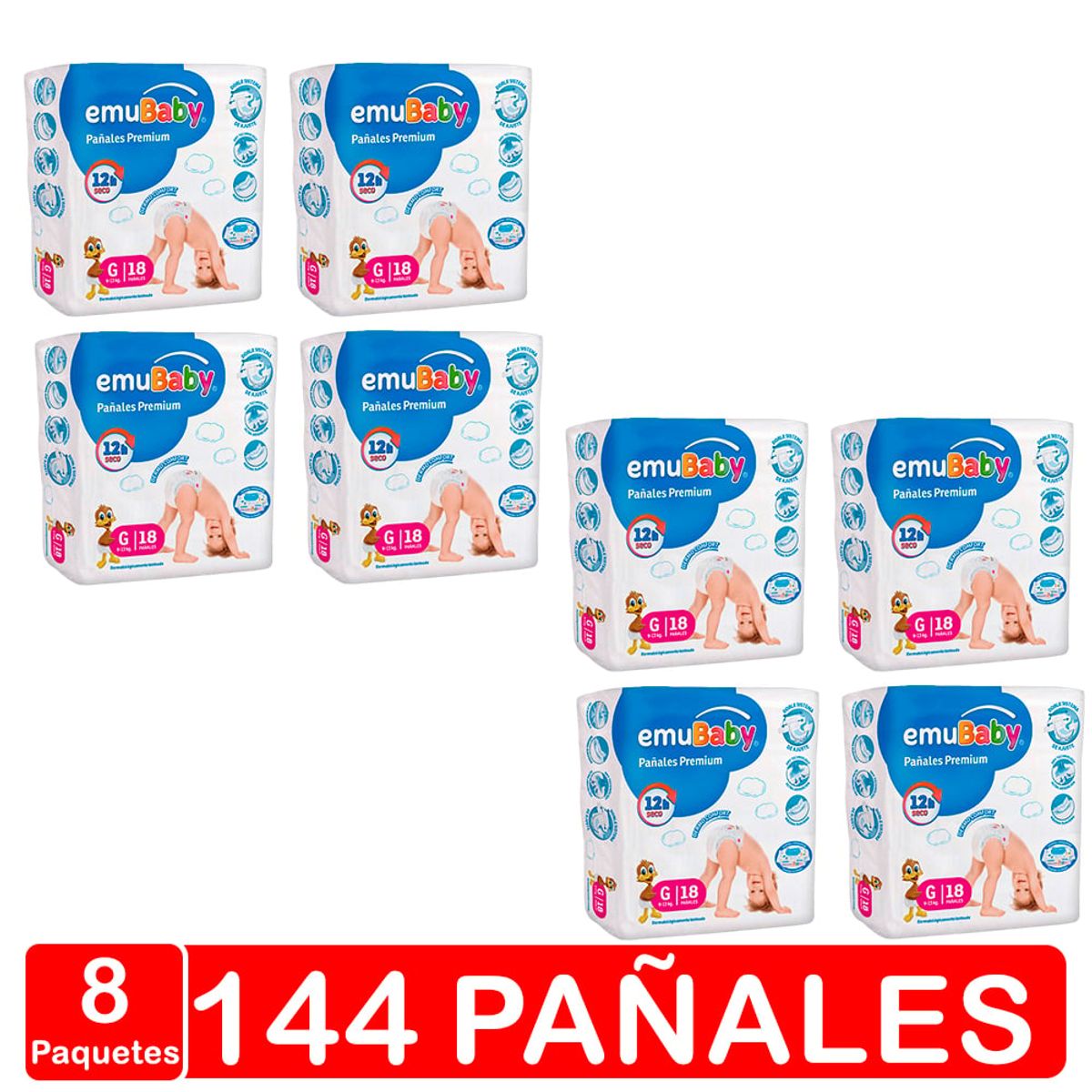 EMUBABY - Pañales Emubaby - Premium - Talla G (grande) 144 Pañales