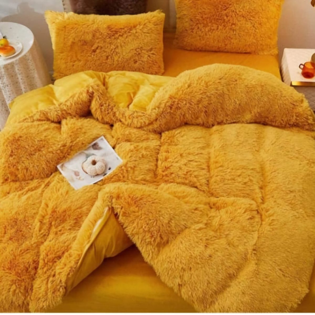 GENERICO - COBERTORES PELUDOS CAMA DE DOS PLAZAS MOSTAZA