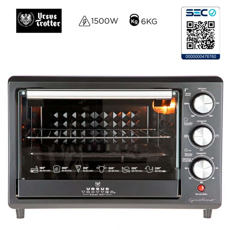 Horno Eléctrico 25lt 3 niveles 1500w certificado SEC