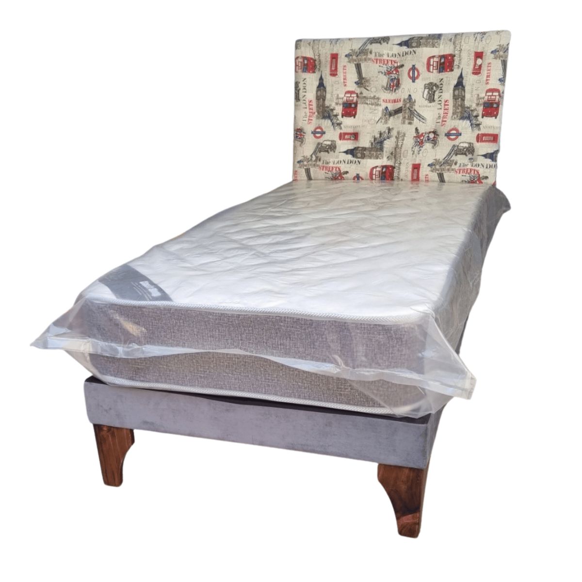 GENERICO - Cama Europea 1Plaza Respaldo London Colchón Resorte Bonnell