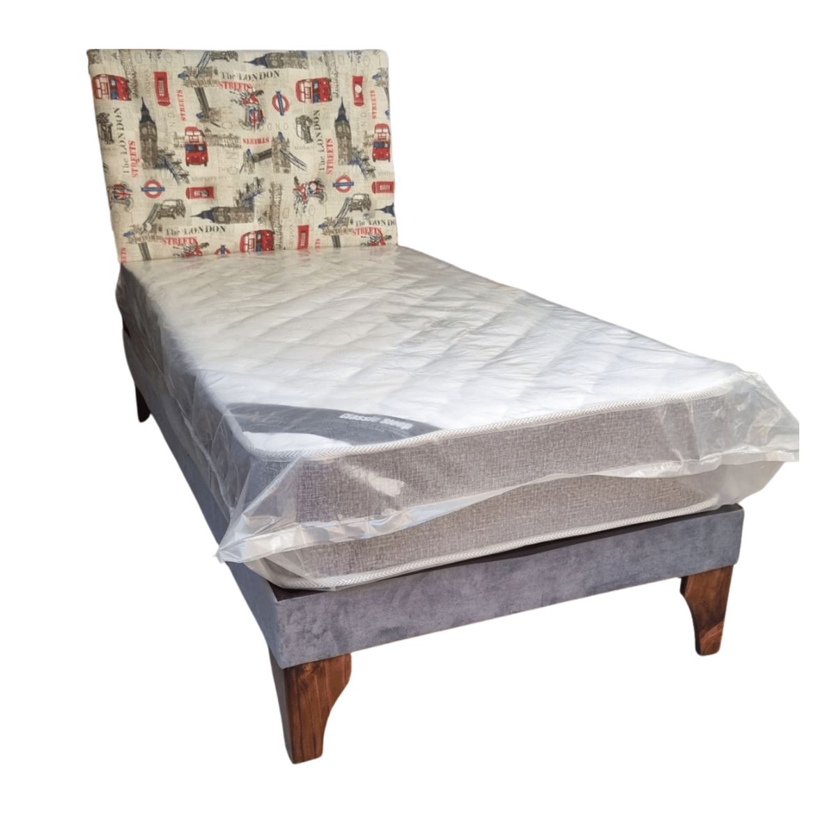 GENERICO - Cama Europea 1Plaza Respaldo London Colchón Resorte Bonnell