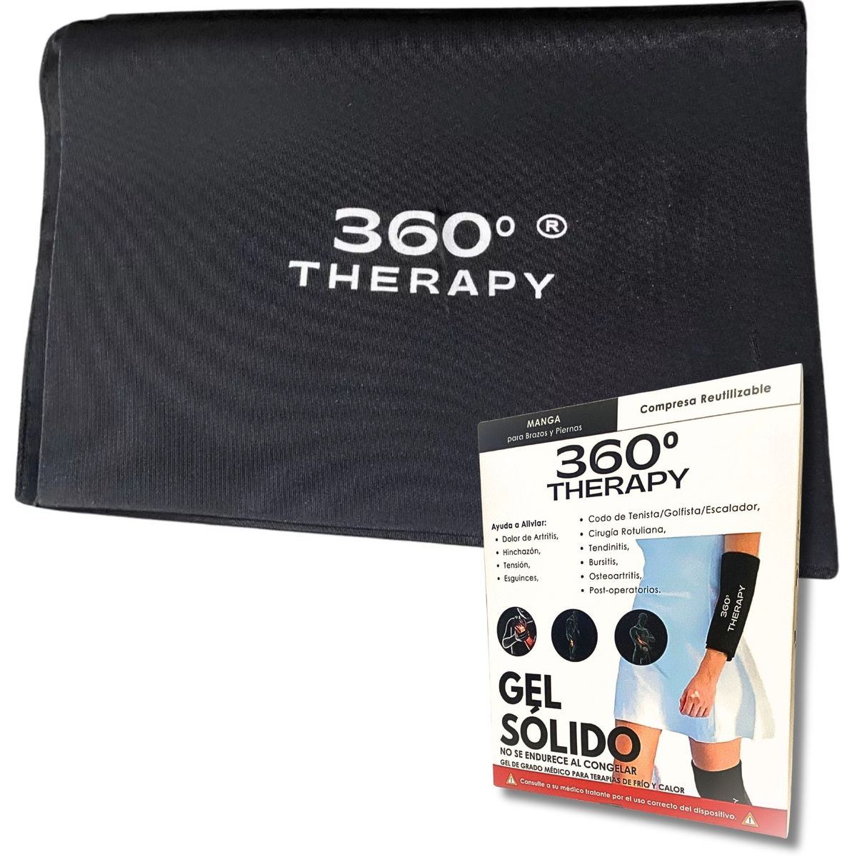 360 THERAPY - Compresa de Gel Sólido para Alivio de Brazos y Piernas Talla M Negra
