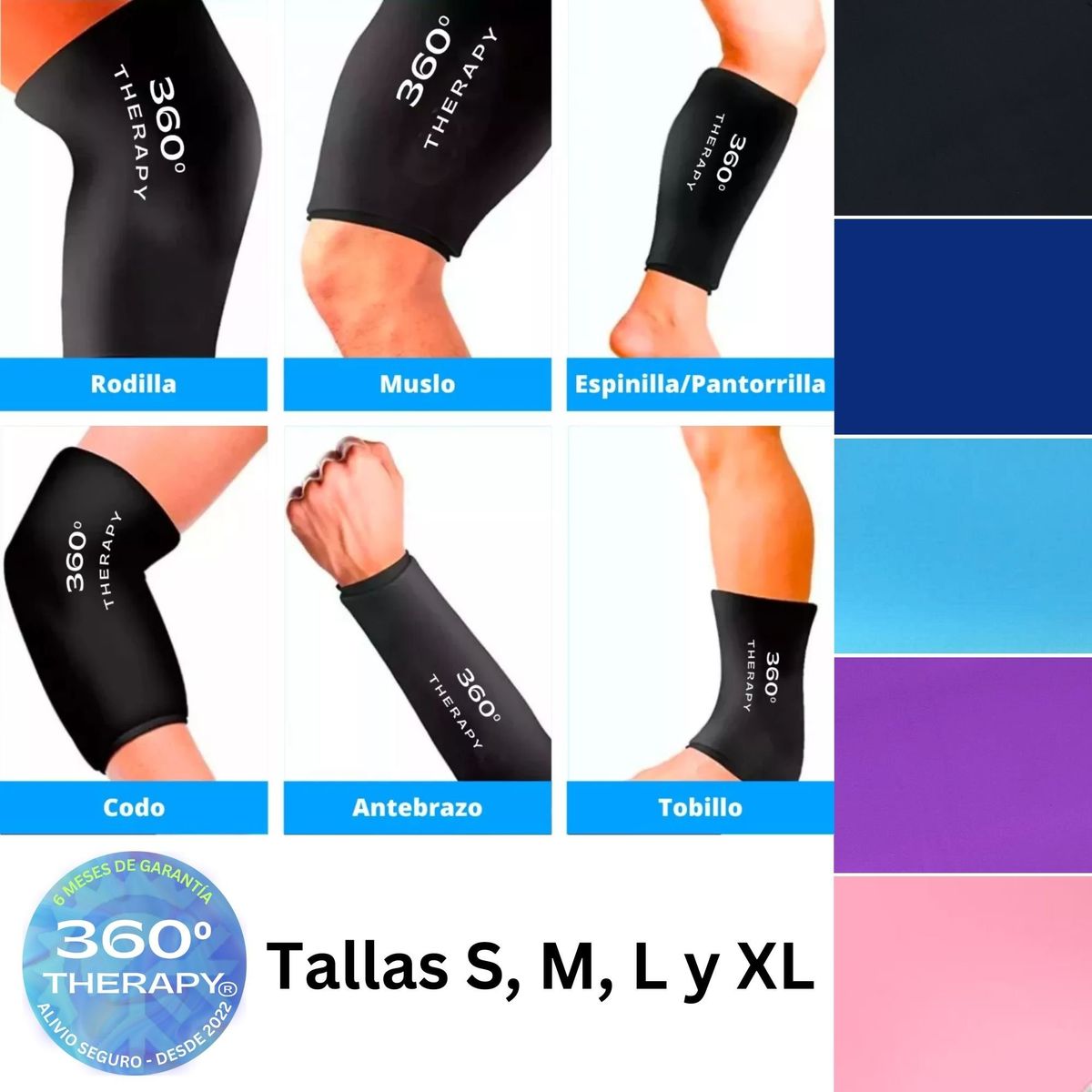 360 THERAPY - Compresa de Gel Sólido para Alivio de Brazos y Piernas Talla XL Negra