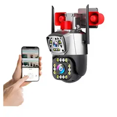 ANGELES DEL HOGAR - Camara Ip Wifi Ptz Doble Lente 360 Exterior Sirenas Alarma