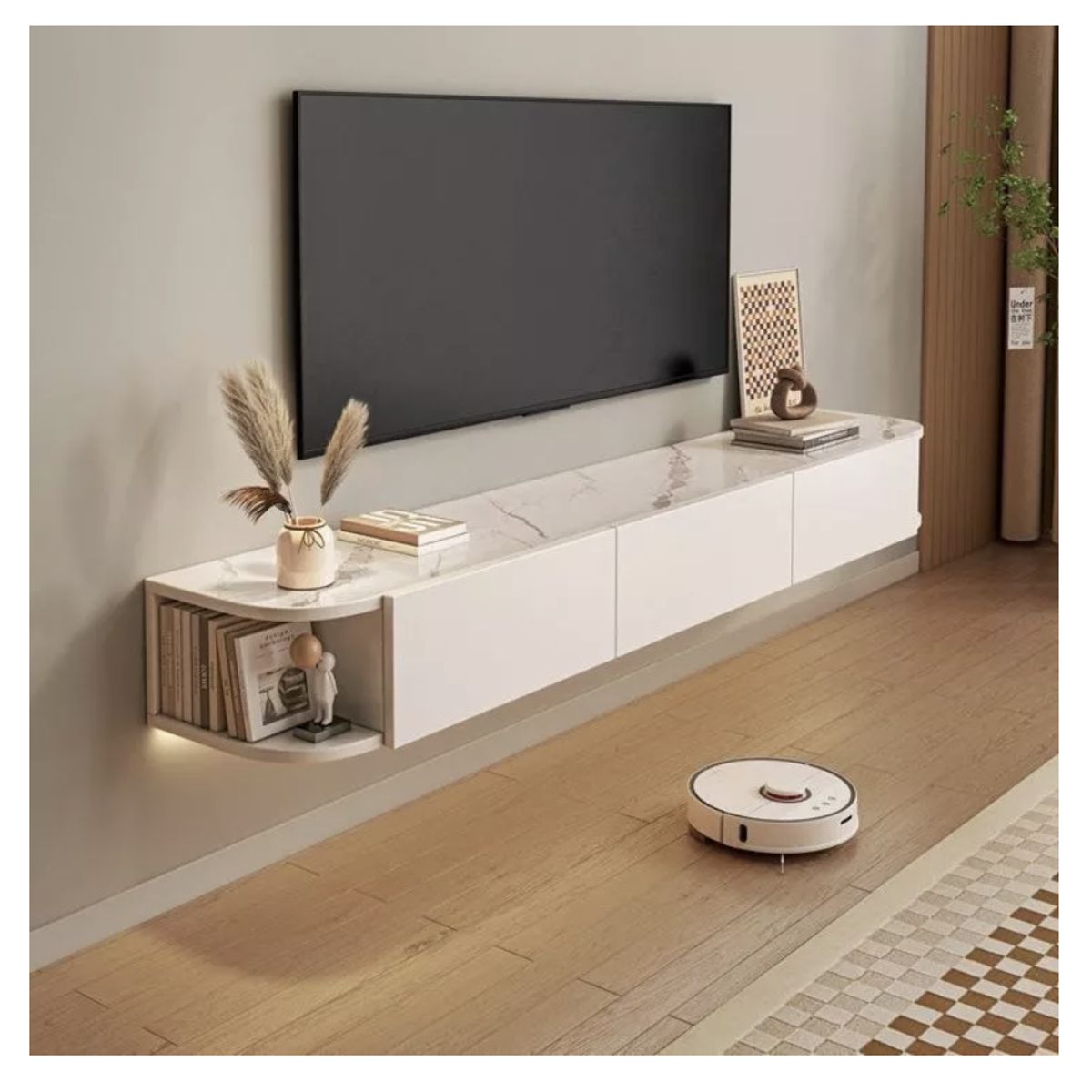 HOMER DESIGN - Rack Tv Flotante 140cm De Ancho 3 Puertas Hecho Por Melamina