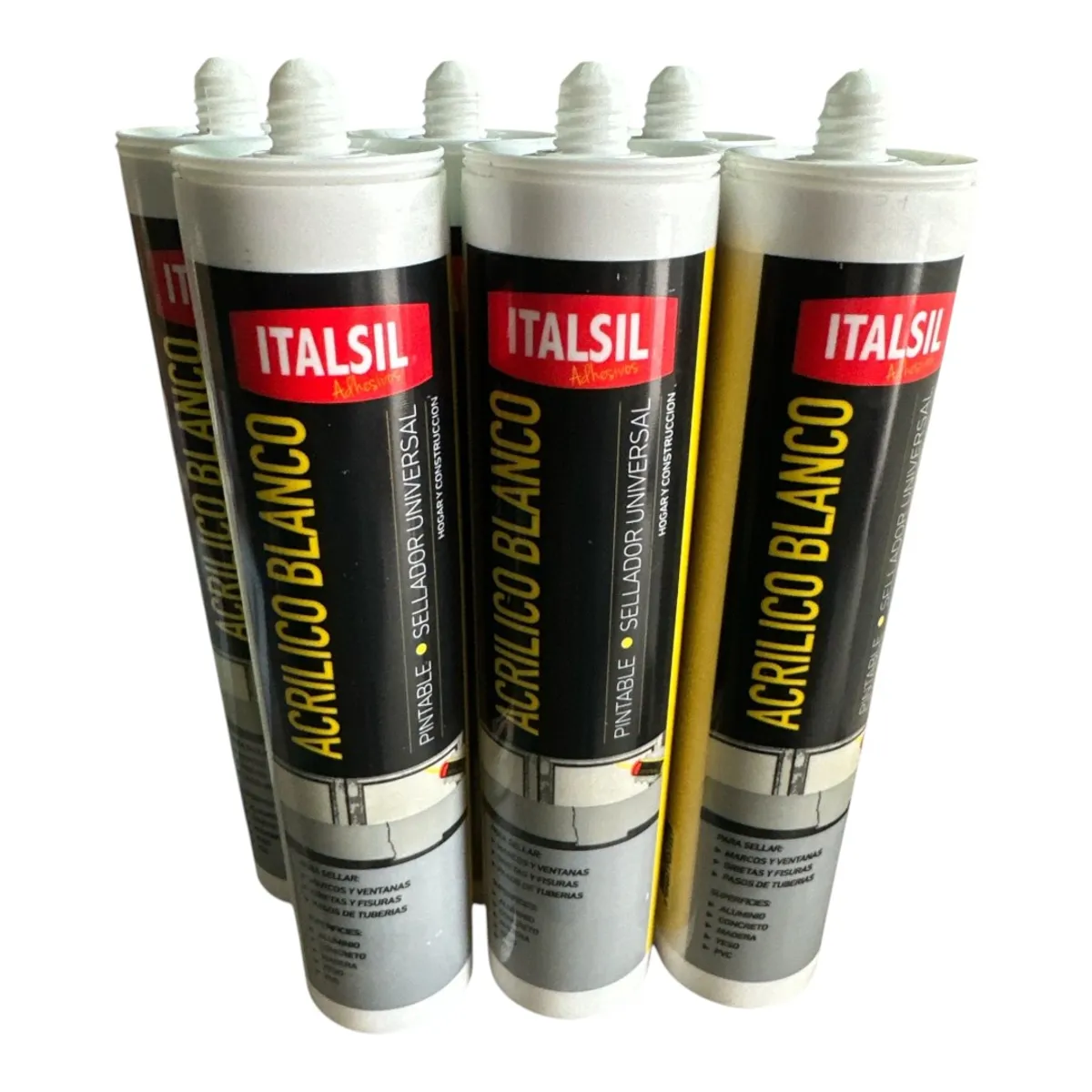 GENERICO - Pack x6 Silicona Pintable Italsil Acrilica Color Blanco