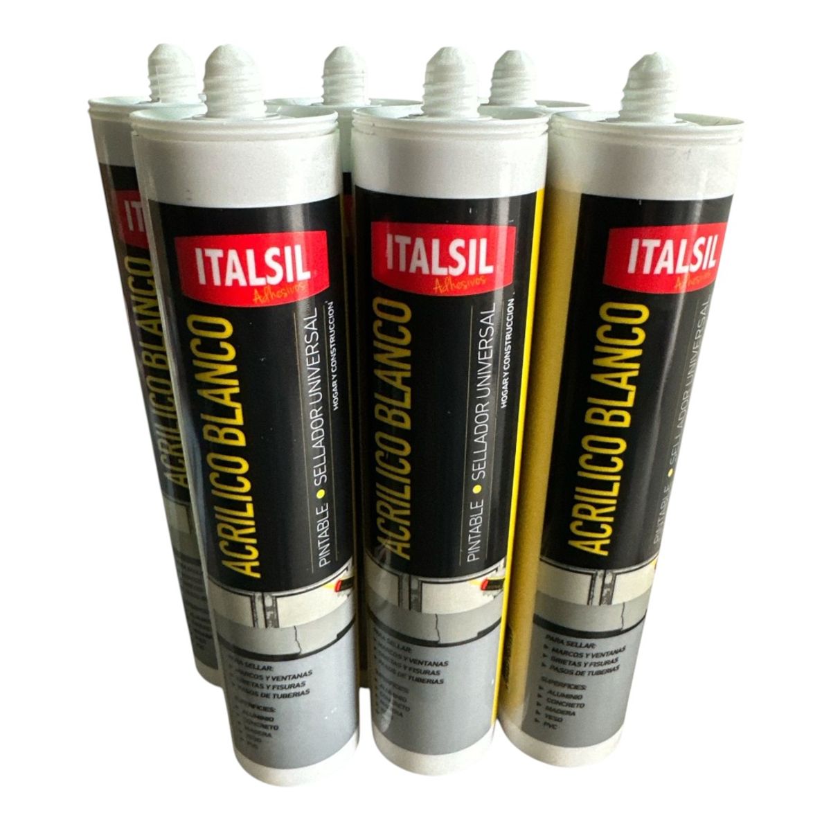 GENERICO - Pack x6 Silicona Pintable Italsil Acrilica Color Blanco