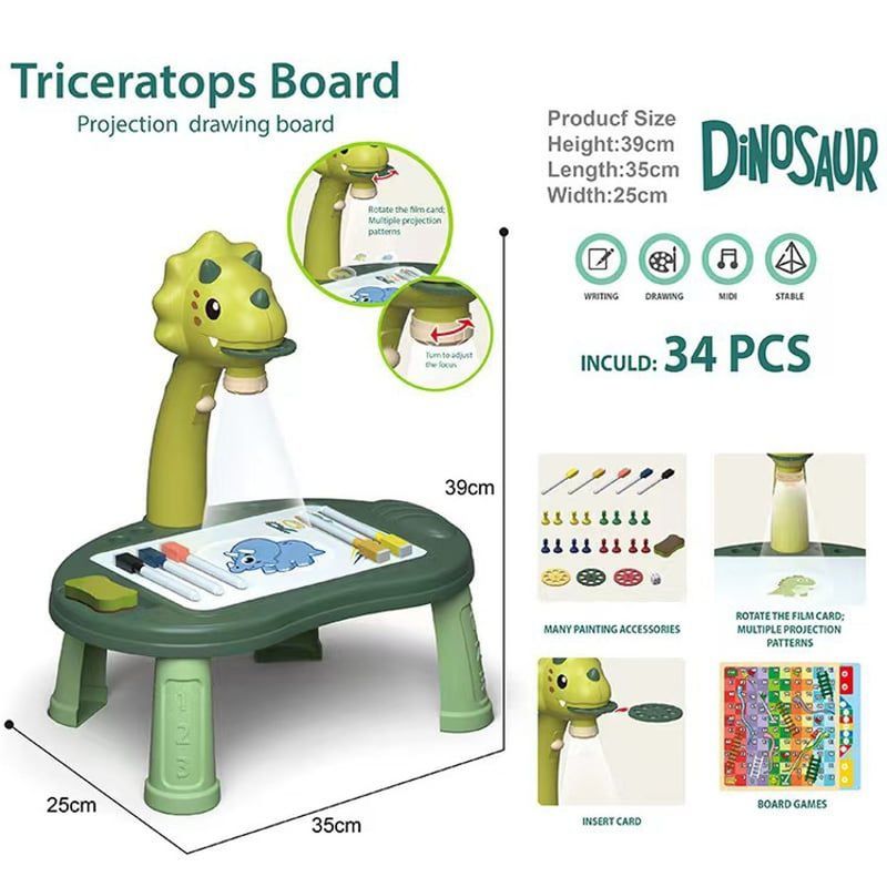 GENERICO - Mesa De Dibujo Con Proyector Y Sonido - Dinosaurio Verde