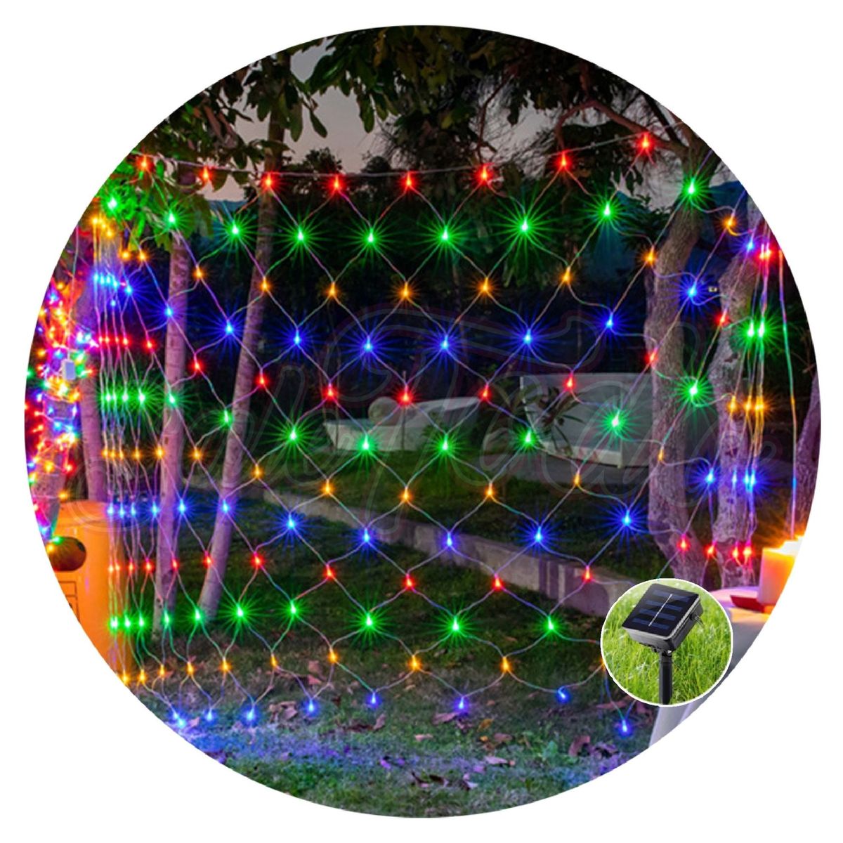 GENERICO - Luces Cascada Malla Led Solar 3x3mts MULTICOLOR Navidad Decoración