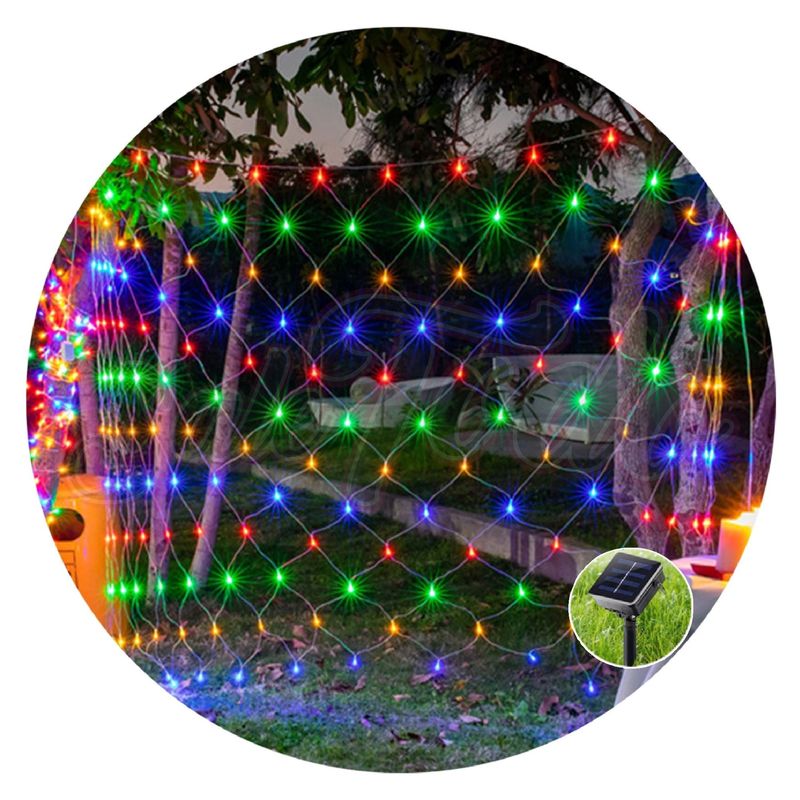 GENERICO - Luces Cascada Malla Led Solar 3x3mts MULTICOLOR Navidad Decoración