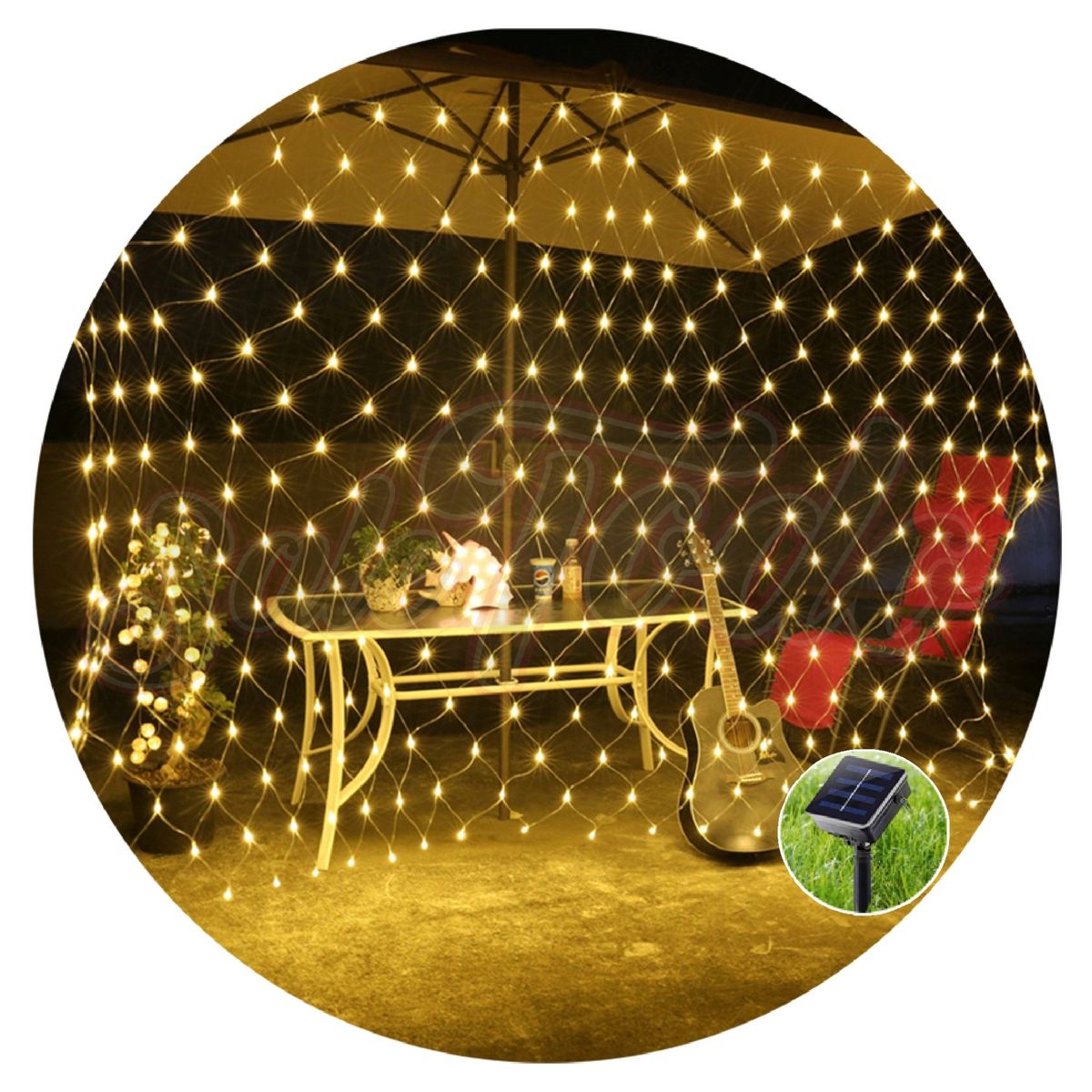 GENERICO - Luces Cascada Malla Led Solar 3x3mts CALIDO Navidad Decoración