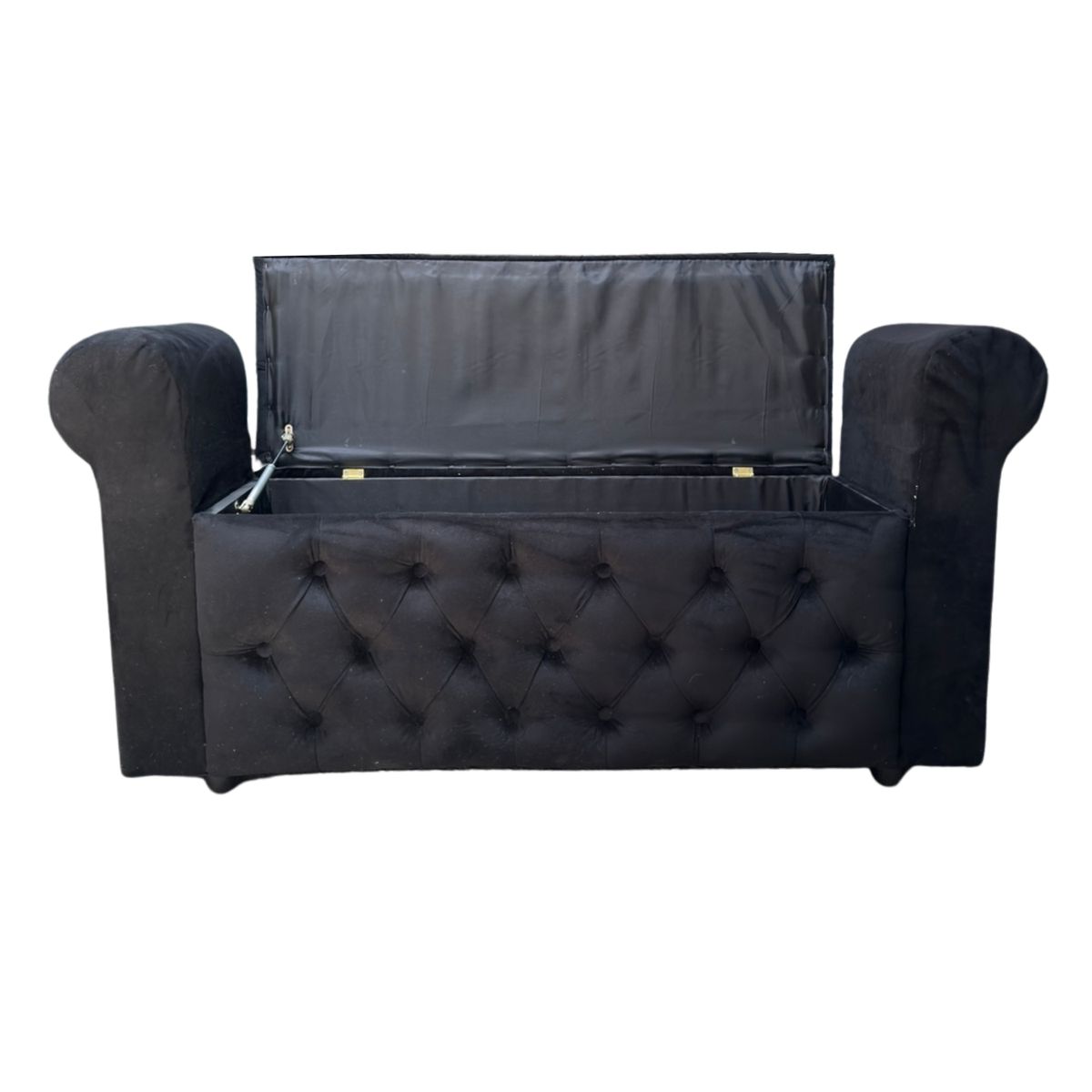 GENERICO - Banqueta Baúl Botone Con Brazos Negro Felpa Muebles Rimar