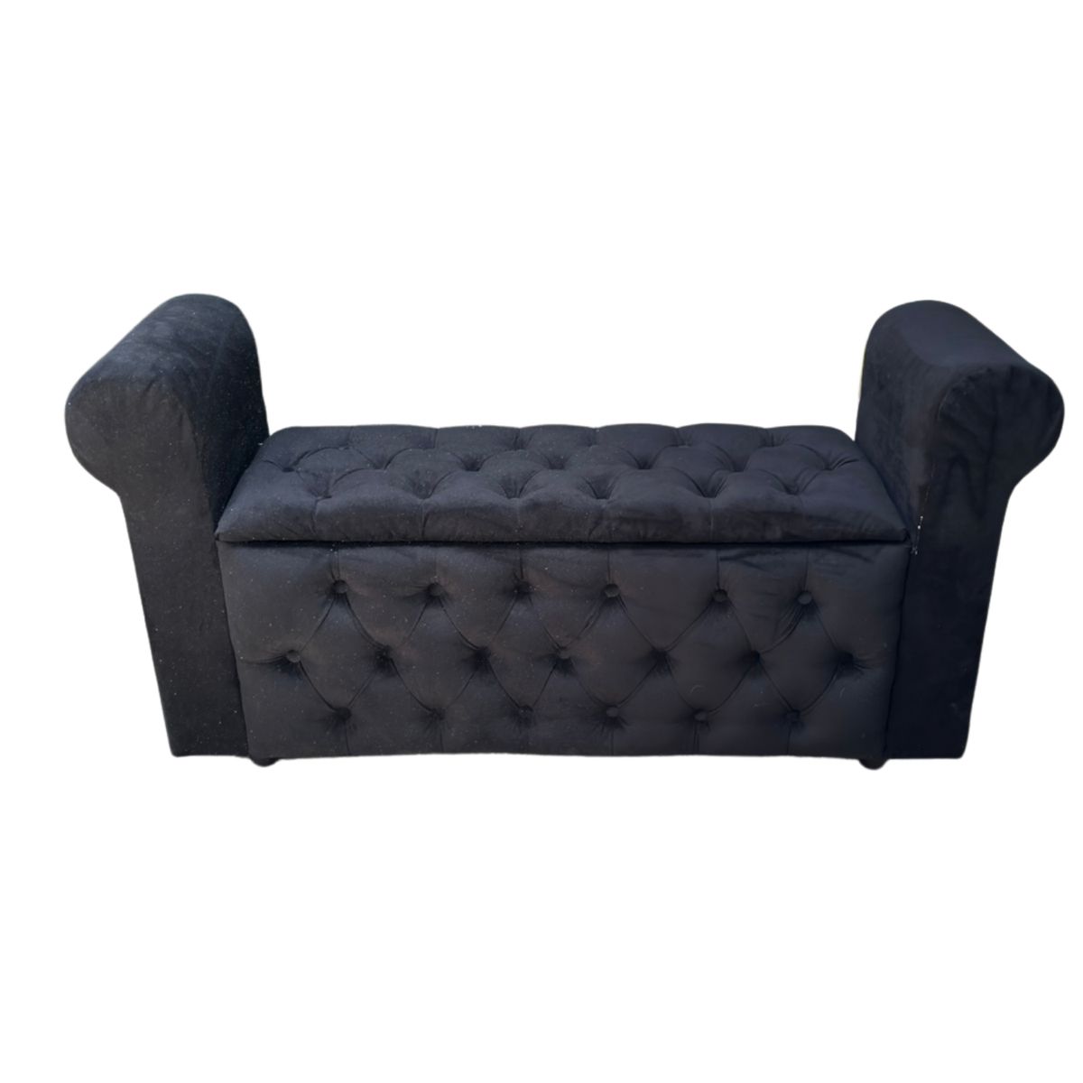 GENERICO - Banqueta Baúl Botone Con Brazos Negro Felpa Muebles Rimar