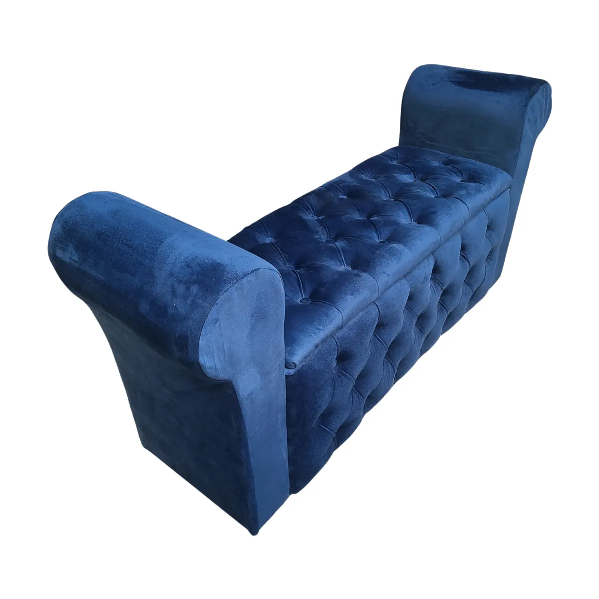 GENERICO - Banqueta Baúl Botone Con Brazos Azul Marino Felpa Muebles Rimar