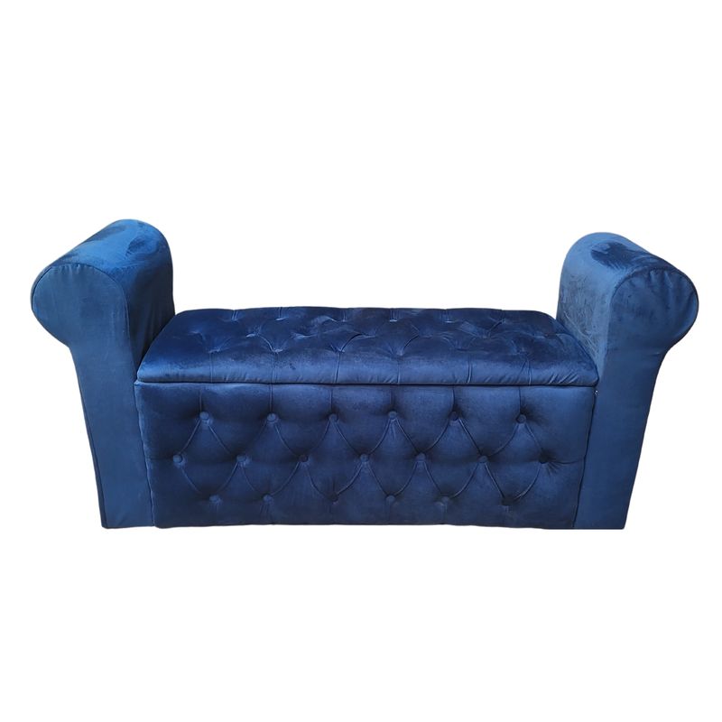 GENERICO - Banqueta Baúl Botone Con Brazos Azul Marino Felpa Muebles Rimar