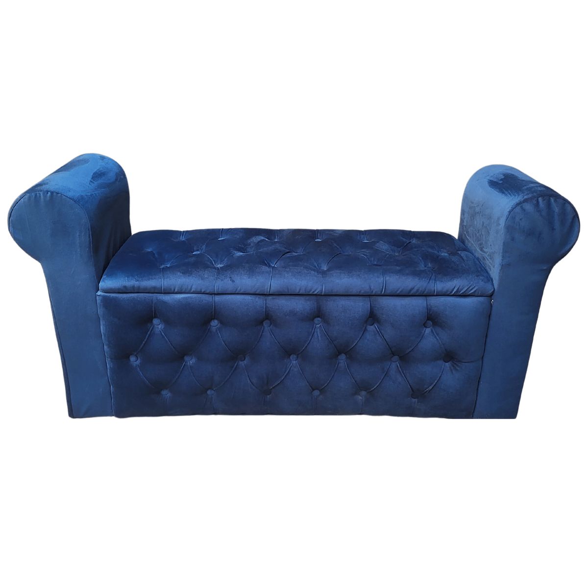 GENERICO - Banqueta Baúl Botone Con Brazos Azul Marino Felpa Muebles Rimar