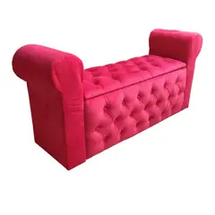 GENERICO - Banqueta Baúl Botone Con Brazos Rojo Felpa Muebles Rimar