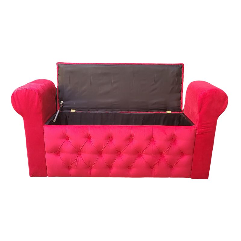 GENERICO - Banqueta Baúl Botone Con Brazos Rojo Felpa Muebles Rimar