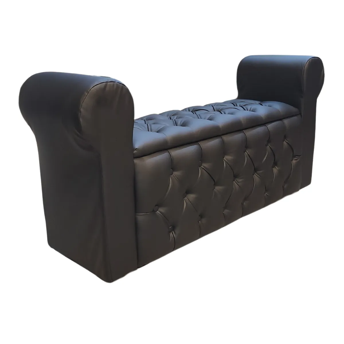GENERICO - Banqueta Baúl Botone Con Brazos Negra Eco Cuero Muebles Rimar