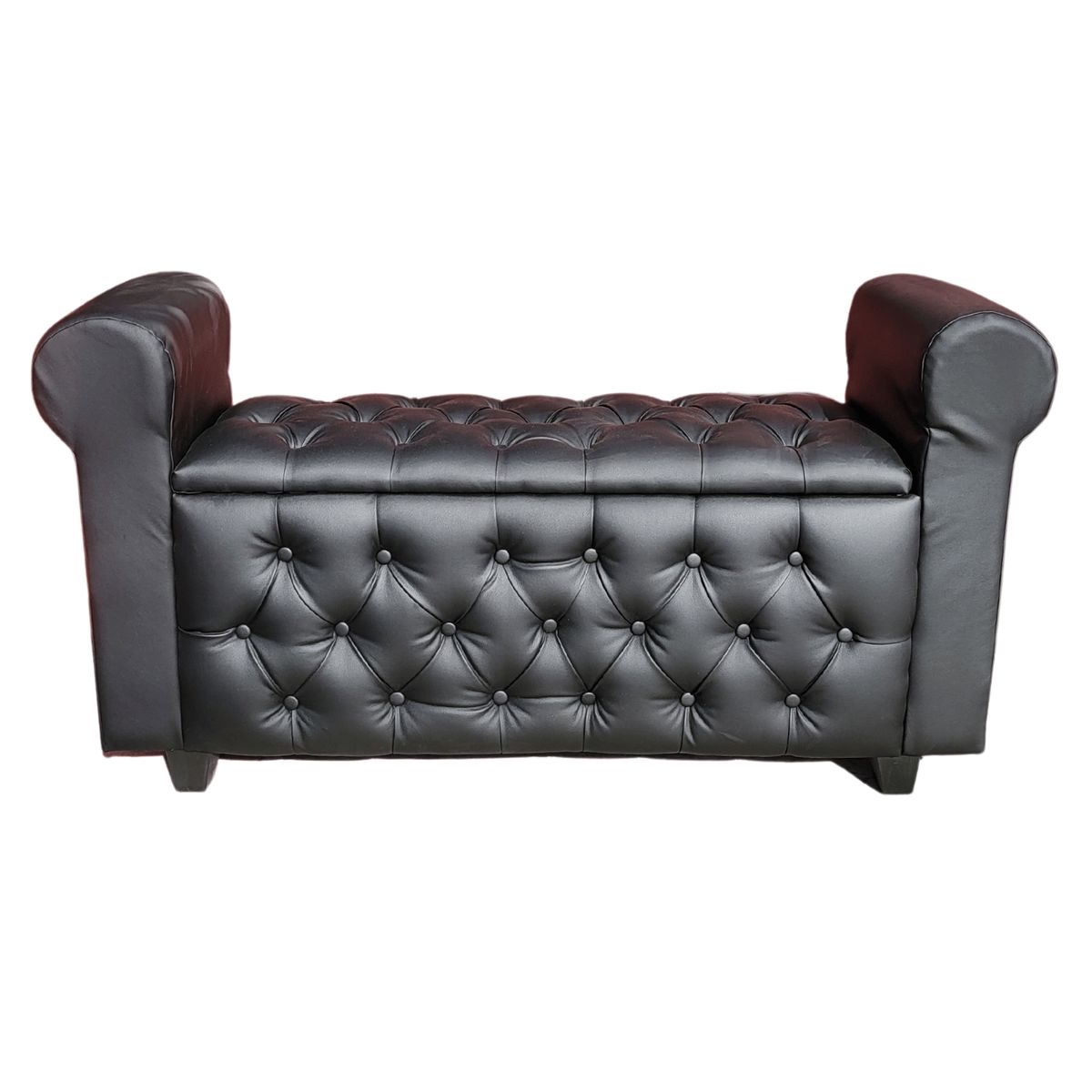 GENERICO - Banqueta Baúl Botone Con Brazos Negra Eco Cuero Muebles Rimar