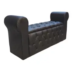 GENERICO - Banqueta Baúl Botone Con Brazos Negra Eco Cuero Muebles Rimar