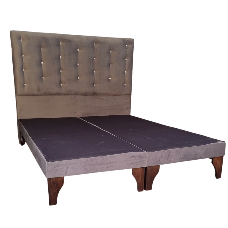 GENERICO - Base Europea Div 2 Plaza Respaldo Gris Felpa a Piso Botón Diamante Muebles Rimar