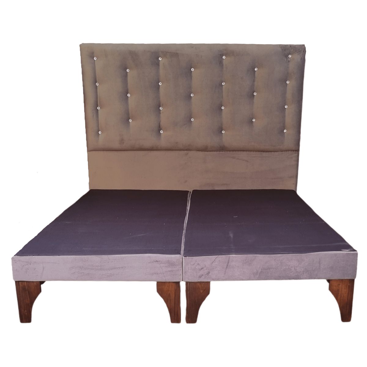 GENERICO - Base Europea Div 2 Plaza Respaldo Gris Felpa a Piso Botón Diamante Muebles Rimar